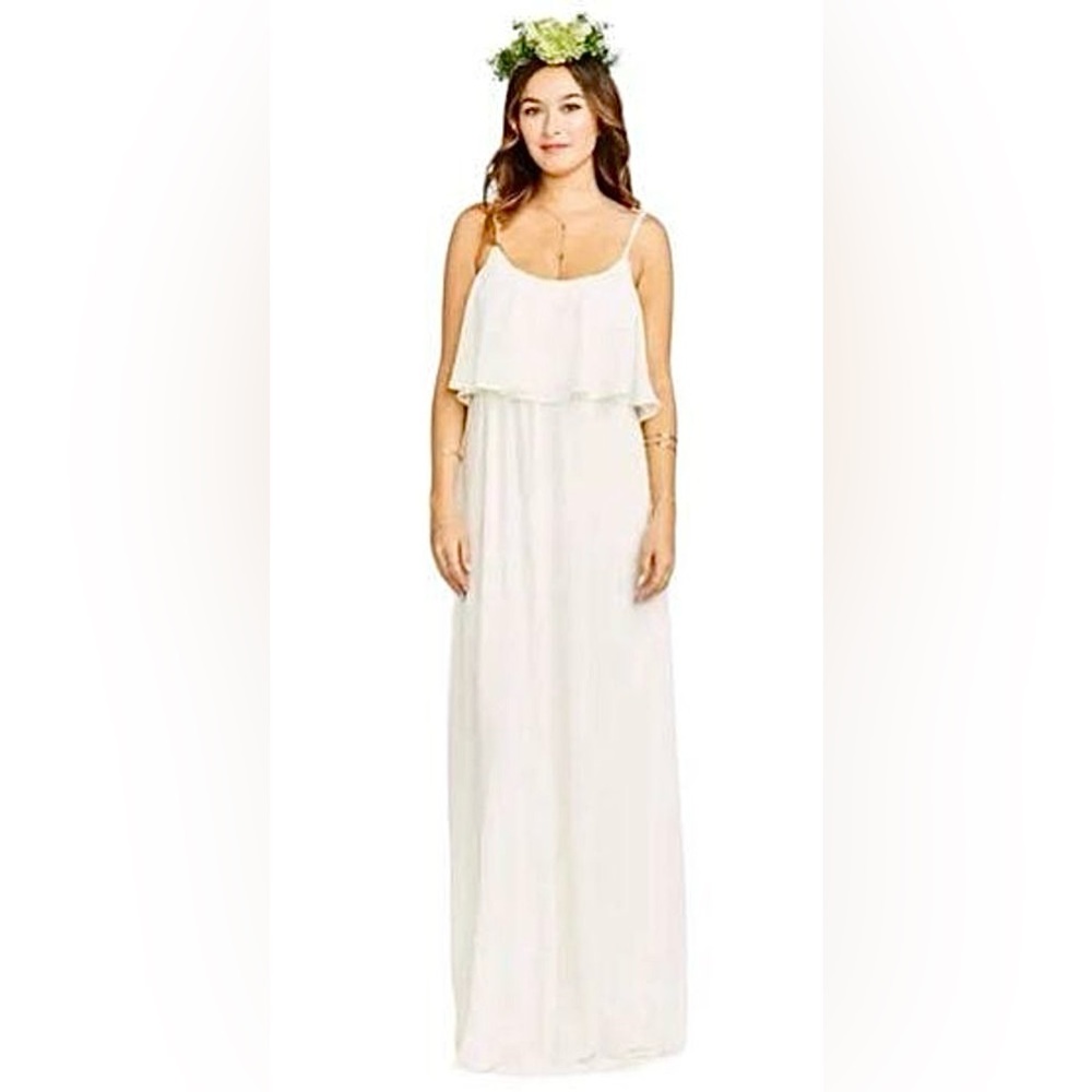 Show Me Your Mumu Caitlin Dress XS Maxi Ruffle Chiffon Cream Adjustable Straps - Picture 2 of 5